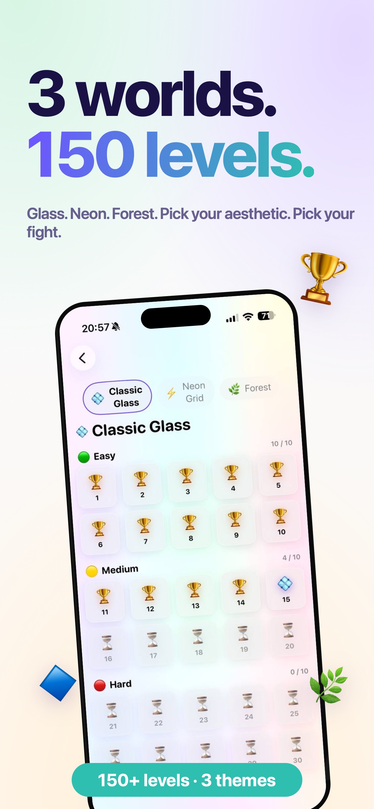 3 worlds, 150 levels